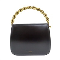 黑色 亮面牛皮 編織金屬 手提包