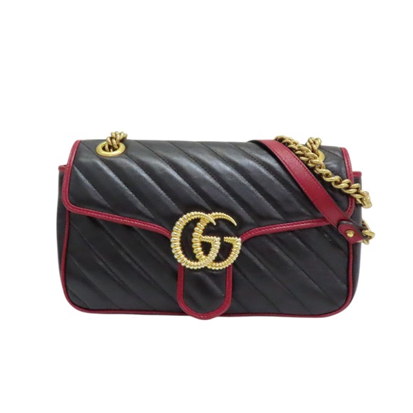 黑色 牛皮 紅色滾邊 GG Marmont 肩背包 443497