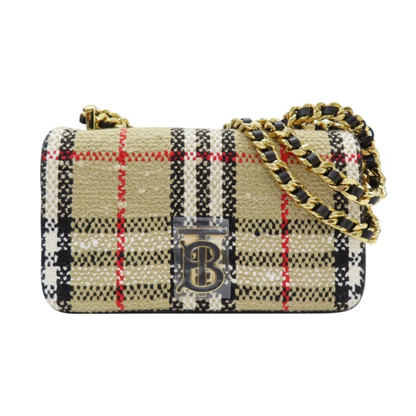 棕色 格紋毛料 TB 鍊帶肩背包【BURBERRY 巴寶莉】 8063083