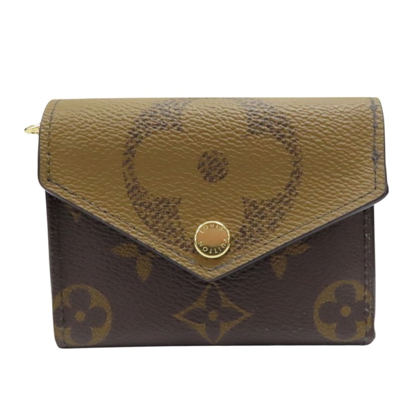 棕色 原花 Reverse 帆布 Zoe  扣式短夾 M80725