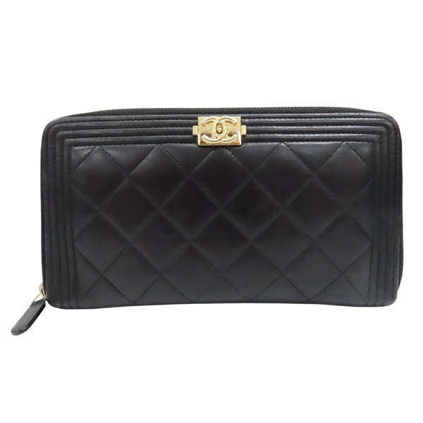 黑色 羊皮 Boy 拉鏈長夾 金扣 (no card)