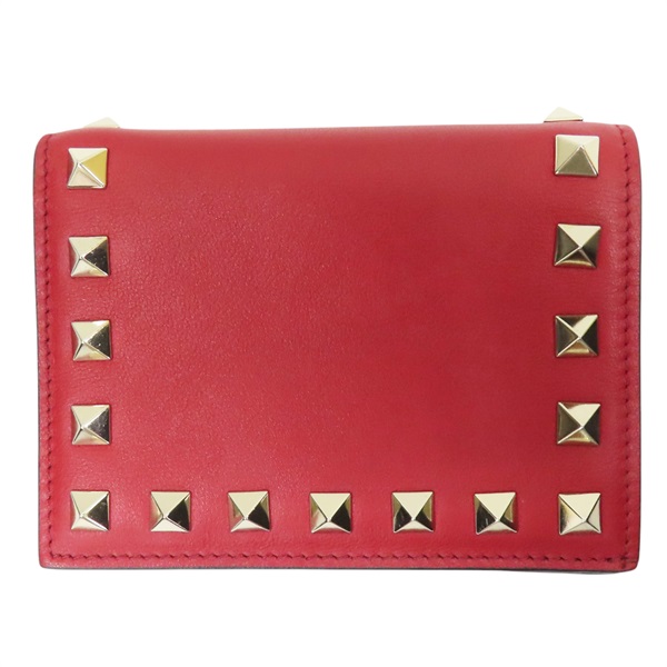 紅色 牛皮 Rockstud 扣式短夾