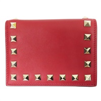 紅色 牛皮 Rockstud 扣式短夾