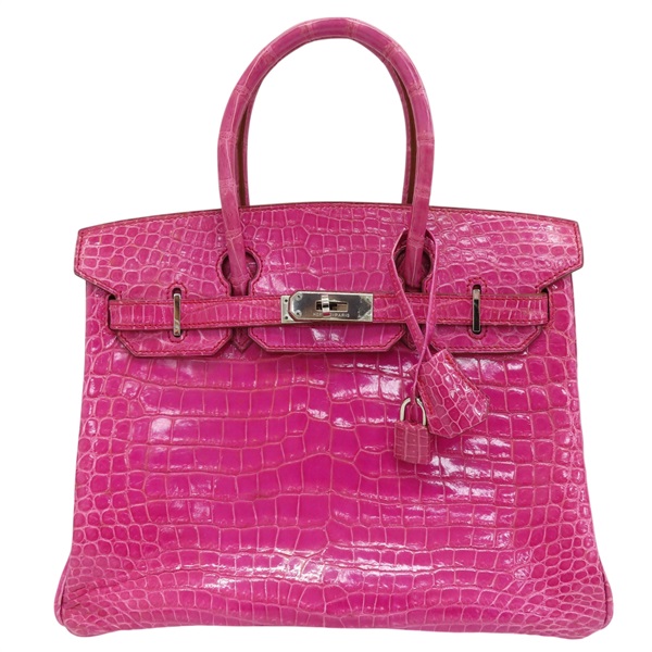 桃紫色 灣鱷皮革 Birkin 30 柏金包 手提包 □I刻 銀扣