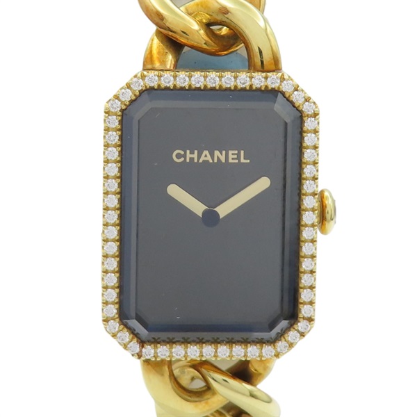 黑色錶盤 鑽框 18K黃金 鍊帶 PREMIERE 腕錶 H3259