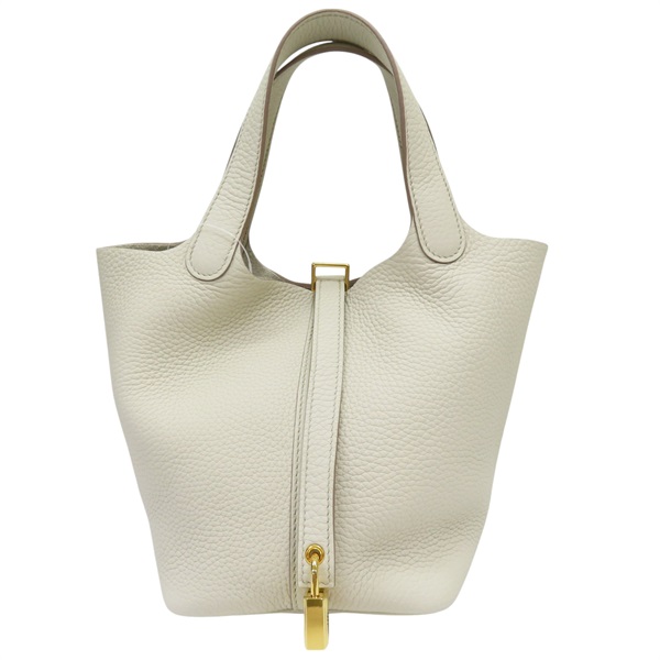 冰川白 Taurillon牛皮 Picotin PM 手提包 金扣 B刻