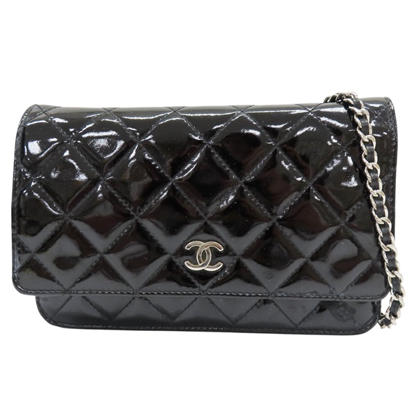 黑色 漆皮皮革 WOC 鍊帶 肩背包 銀扣 (無卡)