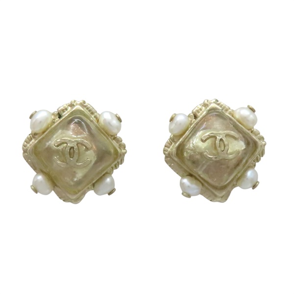 金色鍍金 菱格紋 珍珠 耳環【CHANEL 香奈兒】