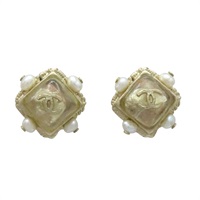 金色鍍金 菱格紋 珍珠 耳環【CHANEL 香奈兒】