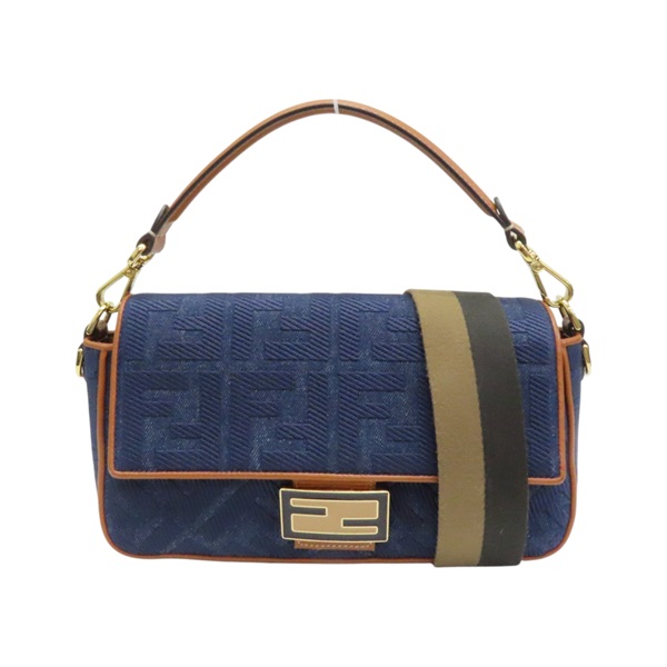藍色 棕色 牛仔布 Baguette 肩背包 兩用包【FENDI 芬迪】 8BR600