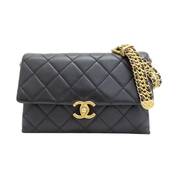 黑色 菱格紋牛皮 金色皮帶釦 肩背包 AS3994