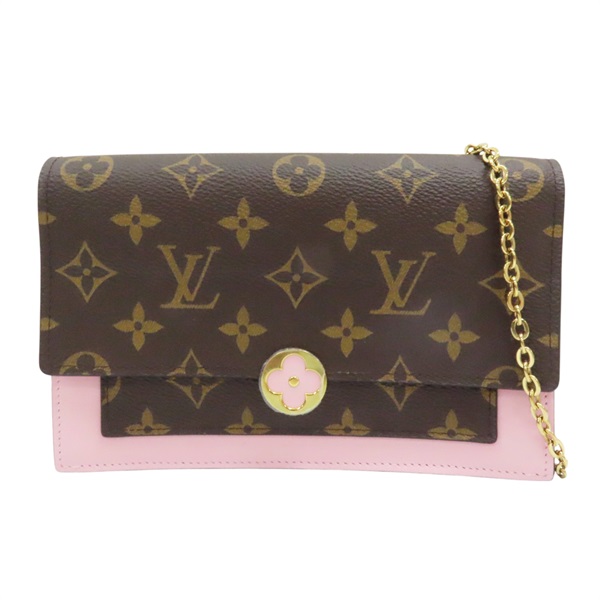 棕色 原花 PVC塗層帆布 粉色 牛皮 Flore WOC 肩背包  M67405