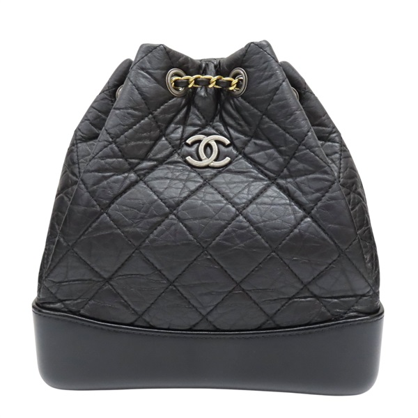 黑色 牛皮 束口雙肩 小號 流浪包 後背包 銀扣 A94485