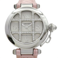 米色錶盤 粉色皮帶 18K白金 鑽石 Pasha 腕錶【Cartier 卡地亞】 WJ101456