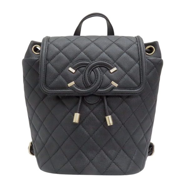 黑色 荔枝紋 牛皮 Filigree 後背包【CHANEL 香奈兒】 A57090