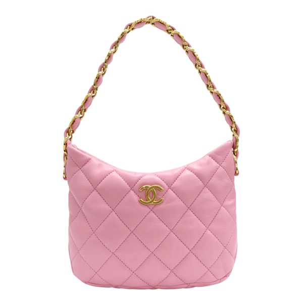 粉色 菱格紋 牛皮 鍊帶 HOBO 肩背包 AS3562