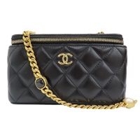 黑色 菱格紋 羊皮 Vanity Case 化妝箱 肩背包 AP1341