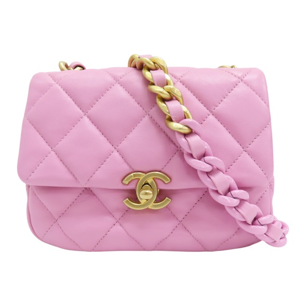 粉色 菱格紋 羊皮 鍊帶 肩背包【CHANEL 香奈兒】 AS3205