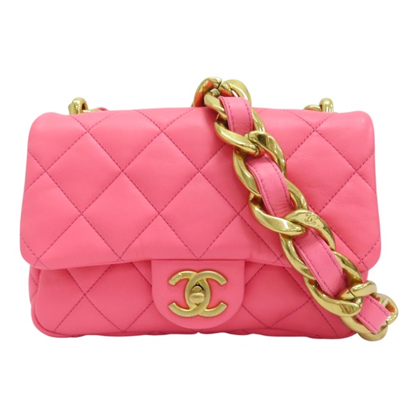 粉色 菱格紋 牛皮 鍊帶 Funky Town 肩背包 AS3214