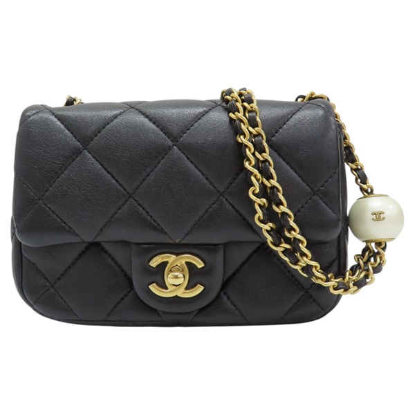 黑色 菱格紋 羊皮 鍊帶 肩背包 AS4868