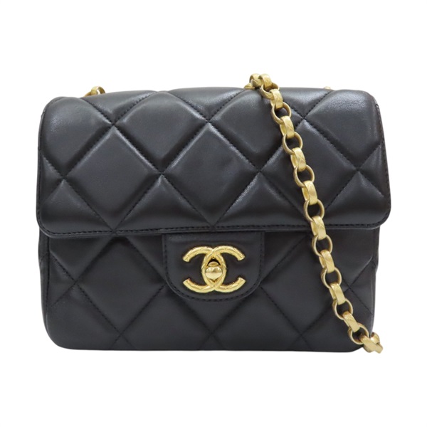 黑色 菱格紋 羊皮 鍊帶 肩背包 AS2693