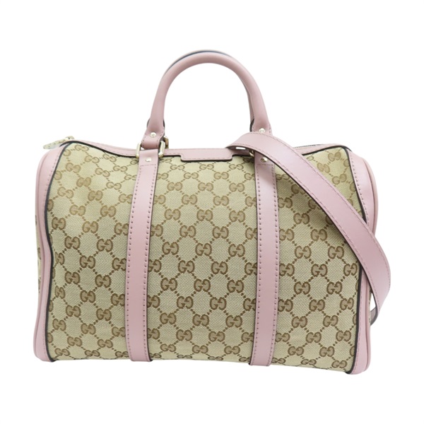 棕色 GG帆布 粉色 牛皮 波士頓包 手提包  247205