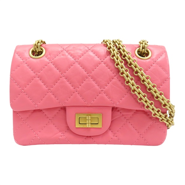 粉色 菱格紋 牛皮 2.55 鍊帶 mini 肩背包 AS0874