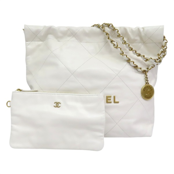白色 菱格紋 牛皮 鍊帶 22 肩背包【CHANEL 香奈兒】