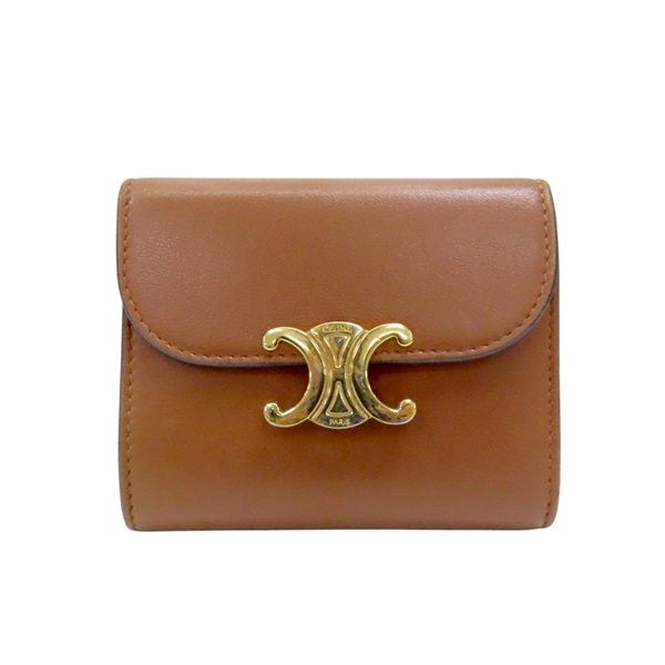 棕色 光滑羊皮 TRIOMPHE 三折短夾 10D783BZG.04LU