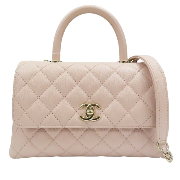 粉色 牛皮 菱格紋 荔枝紋 Coco Handle 24 两用包 金扣 A92990