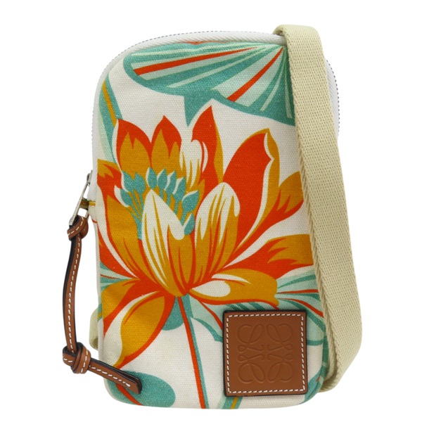 白/橘色 帆布 掛帶 收納包【LOEWE 羅威】