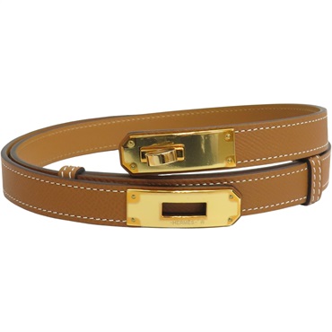 棕色牛皮 Kelly 18 皮帶 金扣 U刻【HERMES 愛馬仕】
