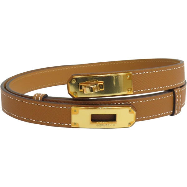 棕色牛皮 Kelly 18 皮帶 金扣 U刻【HERMES 愛馬仕】