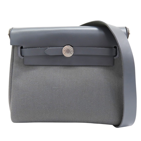 灰色 帆布 Herbag Zip 20 肩背包 W刻 銀扣【HERMES 愛馬仕】