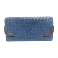 藍色 編織羊皮 釦市長夾