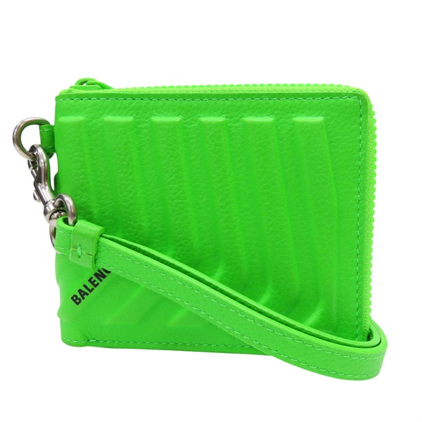 螢光綠 牛皮 Car Small 拉鍊短夾 可掛式 693545