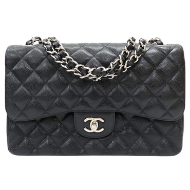 黑色 牛皮 菱格紋 荔枝紋 Jumbo 鍊帶 肩背包 銀扣 無卡 A58600