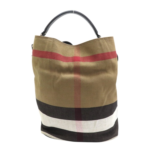 棕色 格紋 帆布 水桶包 肩背包 3945726