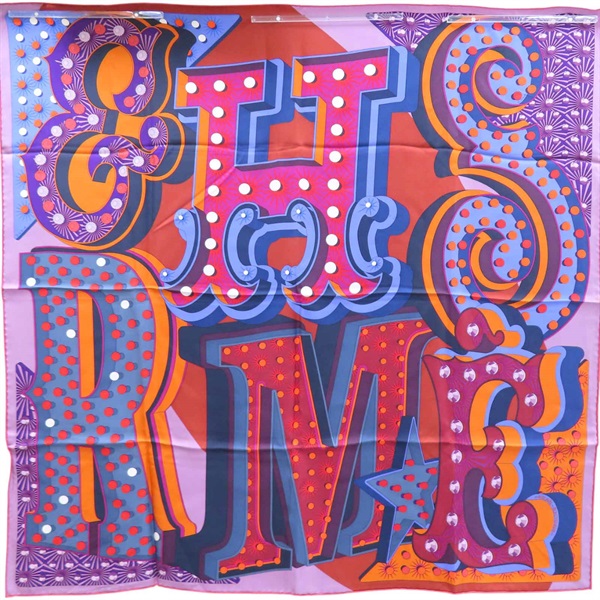 紫/橘色 Electrique 絲綢 絲巾 90*90【HERMES 愛馬仕】