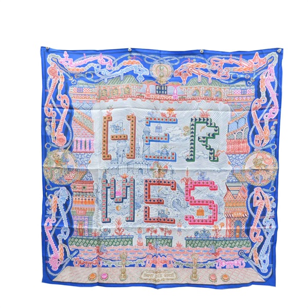 藍色 絲綢  Super Silk Quest s 絲巾 90X90【HERMES 愛馬仕】