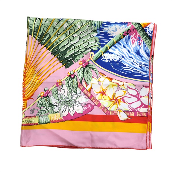 粉色 真絲 方巾 圍巾 【HERMES 愛馬仕】