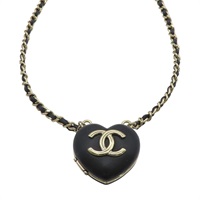 黑色 羊革 CC 愛心 項鍊 金扣