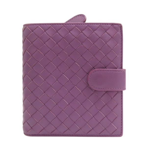 紫色 編織皮革 兩折中夾