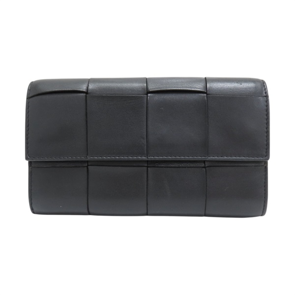 黑色 編織牛皮 兩折長夾