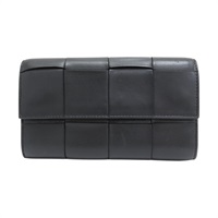 黑色 編織牛皮 兩折長夾