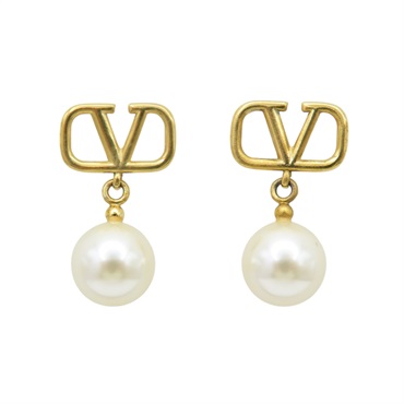 金色鍍金 珍珠垂墜 針式耳環【Valentino 范倫鐵諾】 5W2J0E36 UXM 0O3