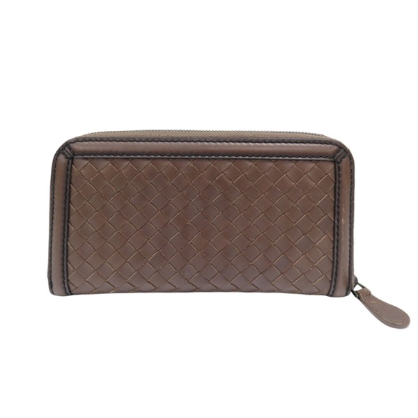 棕色 編織皮革 ZIP 拉鍊長夾