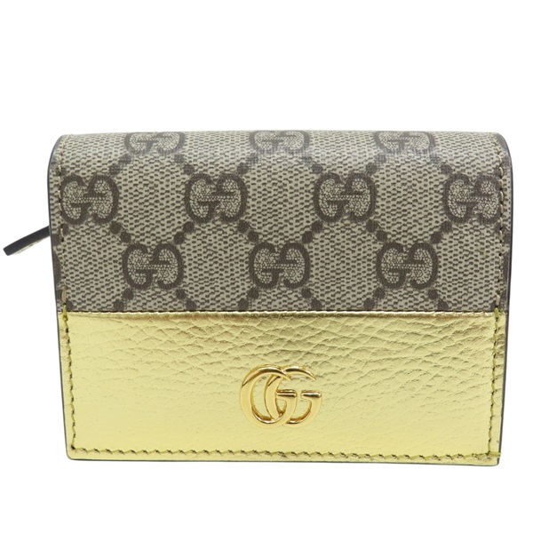 烏木色PVC塗層帆布 金色皮革 扣式短夾 658610