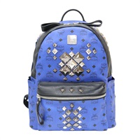 藍色 牛皮 塗層帆布 鉚釘 rucksack 後背包【MCM】