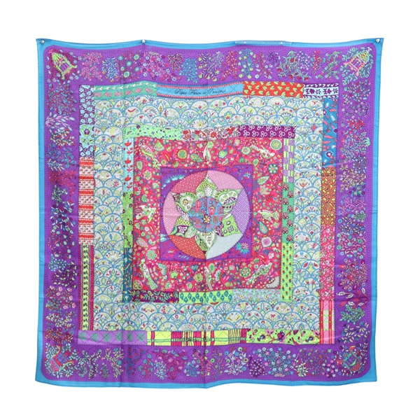 紫色 羊絨 絲綢 Piqué Fleuri de Provence 絲巾 140x140【HERMES 愛馬仕】